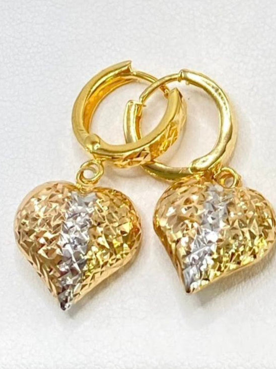 TRI COLOR DANGLING HEART DIACUT EARRINGS
